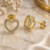 Oro Laminado Stud Earring, Gold Filled Style Heart Design, with White Cubic Zirconia, Polished, Golden Finish, 02.94.0093