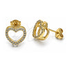 Oro Laminado Stud Earring, Gold Filled Style Heart Design, with White Cubic Zirconia, Polished, Golden Finish, 02.94.0093