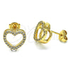 Oro Laminado Stud Earring, Gold Filled Style Heart Design, with White Cubic Zirconia, Polished, Golden Finish, 02.94.0093