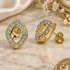 Oro Laminado Stud Earring, Gold Filled Style Heart Design, with White Cubic Zirconia, Polished, Golden Finish, 02.94.0099