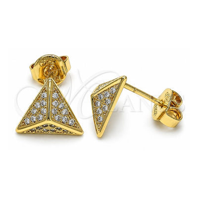 Oro Laminado Stud Earring, Gold Filled Style with White Micro Pave, Polished, Golden Finish, 02.94.0100