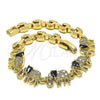 Oro Laminado Fancy Bracelet, Gold Filled Style Elephant Design, with Black and White Cubic Zirconia, Polished, Golden Finish, 03.210.0067.4.08 (07 MM Thickness, 8 Inches Length)