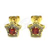 Oro Laminado Stud Earring, Gold Filled Style Star Design, with Garnet and White Cubic Zirconia, Polished, Golden Finish, 02.156.0319