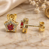Oro Laminado Stud Earring, Gold Filled Style Star Design, with Garnet and White Cubic Zirconia, Polished, Golden Finish, 02.156.0319