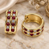 Oro Laminado Huggie Hoop, Gold Filled Style with Garnet and White Crystal, Polished, Golden Finish, 02.94.0101.1.15