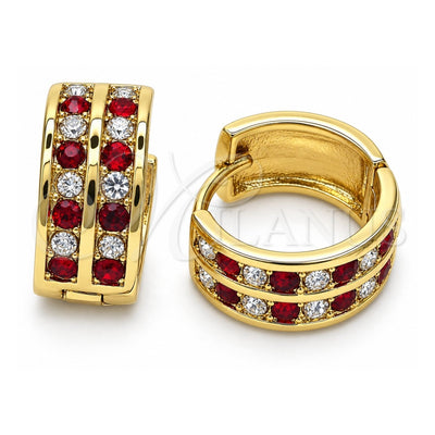 Oro Laminado Huggie Hoop, Gold Filled Style with Garnet and White Crystal, Polished, Golden Finish, 02.94.0101.1.15