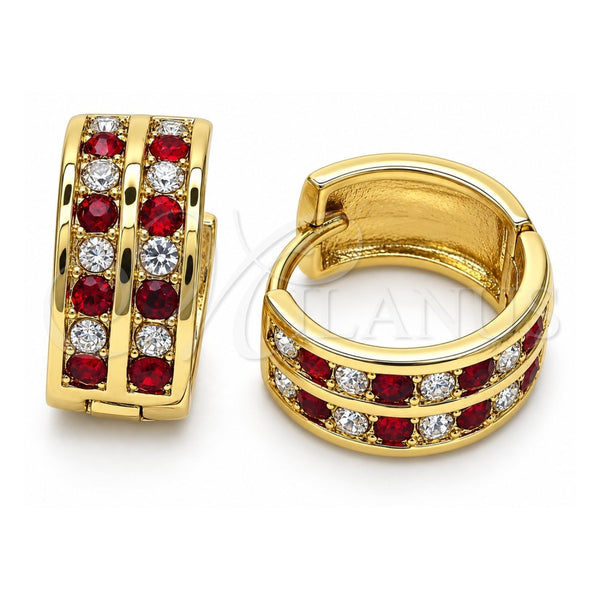 Oro Laminado Huggie Hoop, Gold Filled Style with Garnet and White Crystal, Polished, Golden Finish, 02.94.0101.1.15