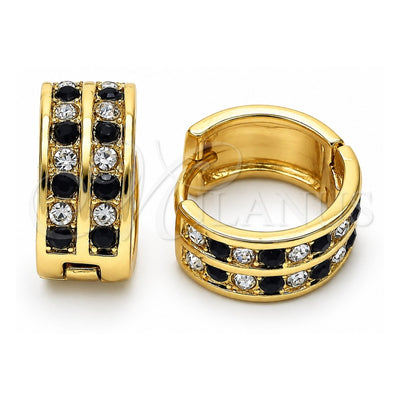 Oro Laminado Huggie Hoop, Gold Filled Style with Black and White Crystal, Polished, Golden Finish, 02.94.0101.2.15