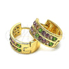 Oro Laminado Huggie Hoop, Gold Filled Style with Multicolor Crystal, Pink Polished, Golden Finish, 02.94.0101.3.15