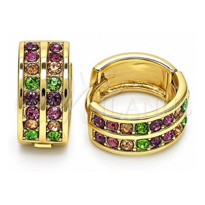 Oro Laminado Huggie Hoop, Gold Filled Style with Multicolor Crystal, Pink Polished, Golden Finish, 02.94.0101.3.15