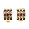 Oro Laminado Huggie Hoop, Gold Filled Style with Garnet and White Cubic Zirconia, Polished, Golden Finish, 02.94.0102.1.12