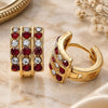 Oro Laminado Huggie Hoop, Gold Filled Style with Garnet and White Cubic Zirconia, Polished, Golden Finish, 02.94.0102.1.12