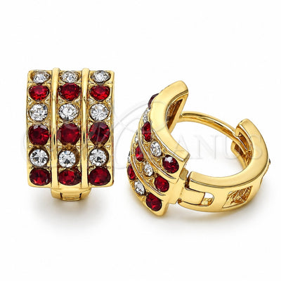 Oro Laminado Huggie Hoop, Gold Filled Style with Garnet and White Cubic Zirconia, Polished, Golden Finish, 02.94.0102.1.12