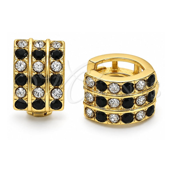 Oro Laminado Huggie Hoop, Gold Filled Style with Black and White Crystal, Polished, Golden Finish, 02.94.0102.2.12