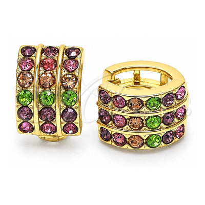 Oro Laminado Huggie Hoop, Gold Filled Style with Multicolor Crystal, Polished, Golden Finish, 02.94.0102.3.12