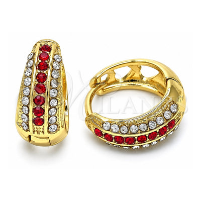 Oro Laminado Huggie Hoop, Gold Filled Style with Garnet and White Crystal, Polished, Golden Finish, 02.94.0103.1.15