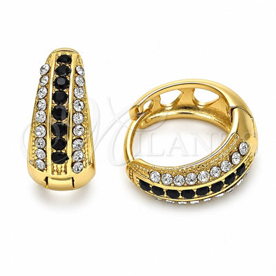 Oro Laminado Huggie Hoop, Gold Filled Style with Black and White Crystal, Polished, Golden Finish, 02.94.0103.2.15