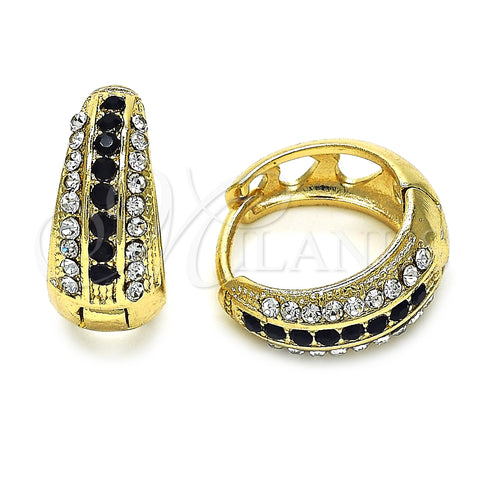 Oro Laminado Huggie Hoop, Gold Filled Style with Black and White Crystal, Polished, Golden Finish, 02.94.0103.2.15