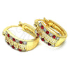 Oro Laminado Small Hoop, Gold Filled Style Greek Key Design, with Garnet and White Crystal, Polished, Golden Finish, 02.94.0105.1.15