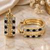 Oro Laminado Small Hoop, Gold Filled Style Greek Key Design, with Black and White Crystal, Polished, Golden Finish, 02.94.0105.2.15
