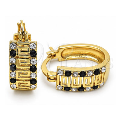 Oro Laminado Small Hoop, Gold Filled Style Greek Key Design, with Black and White Crystal, Polished, Golden Finish, 02.94.0105.2.15