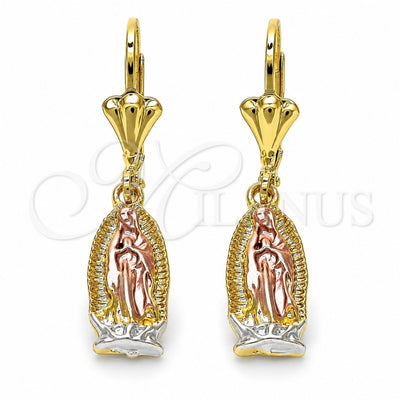 Oro Laminado Dangle Earring, Gold Filled Style Guadalupe Design, Polished, Tricolor, 02.351.0010