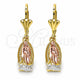 Arete Colgante 02.351.0010 Oro Laminado, Diseño de Guadalupe, Pulido, Tres Tonos