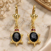 Oro Laminado Dangle Earring, Gold Filled Style Turtle Design, with Black Cubic Zirconia and Garnet Crystal, Polished, Golden Finish, 02.351.0011