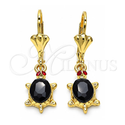 Oro Laminado Dangle Earring, Gold Filled Style Turtle Design, with Black Cubic Zirconia and Garnet Crystal, Polished, Golden Finish, 02.351.0011