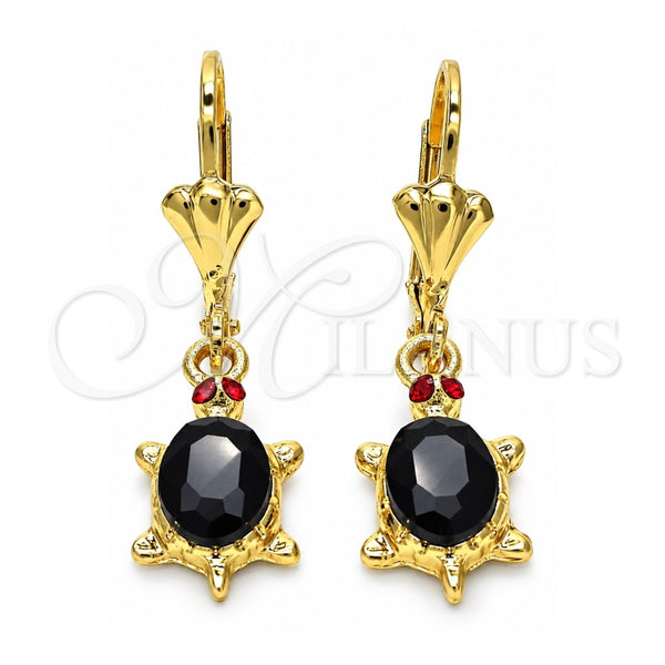 Oro Laminado Dangle Earring, Gold Filled Style Turtle Design, with Black Cubic Zirconia and Garnet Crystal, Polished, Golden Finish, 02.351.0011