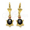 Oro Laminado Dangle Earring, Gold Filled Style Turtle Design, with Black Cubic Zirconia and Garnet Crystal, Polished, Golden Finish, 02.351.0011