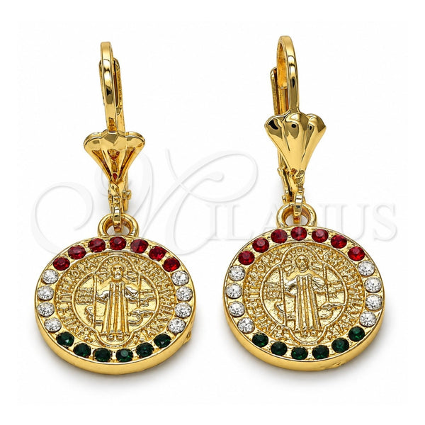 Oro Laminado Dangle Earring, Gold Filled Style San Benito Design, with Multicolor Crystal, Polished, Golden Finish, 02.351.0012