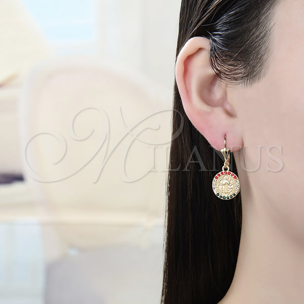 Gold Filled Ring — Dangle Earring San Benito Design with White Crystal — alternate product view — SKU 128374 | Oro Laminado anillo — Dangle Earring San Benito diseño with cristal blanco — SKU 128374