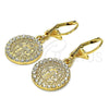 Oro Laminado Dangle Earring, Gold Filled Style San Benito Design, with White Crystal, Polished, Golden Finish, 02.351.0012.1