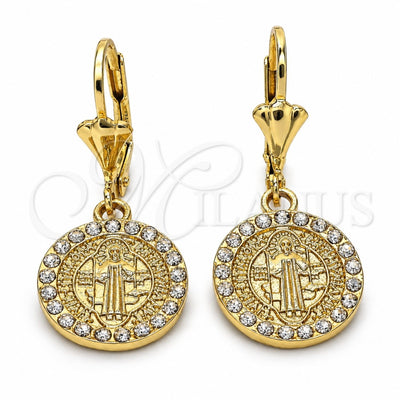 Oro Laminado Dangle Earring, Gold Filled Style San Benito Design, with White Crystal, Polished, Golden Finish, 02.351.0012.1