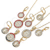Oro Laminado Earring and Pendant Adult Set, Gold Filled Style San Benito Design, with Multicolor Crystal, Polished, Golden Finish, 10.351.0002