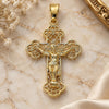 Oro Laminado Religious Pendant, Gold Filled Style Crucifix Design, Polished, Golden Finish, 05.351.0016