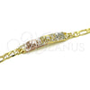 Oro Laminado ID Bracelet, Gold Filled Style Elephant Design, Polished, Tricolor, 03.351.0019.07 (05 MM Thickness, 7 Inches Length)