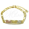 Oro Laminado ID Bracelet, Gold Filled Style Elephant Design, Polished, Tricolor, 03.351.0019.07 (05 MM Thickness, 7 Inches Length)