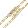 Oro Laminado ID Bracelet, Gold Filled Style Elephant Design, Polished, Tricolor, 03.351.0019.07 (05 MM Thickness, 7 Inches Length)