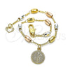 Oro Laminado Bracelet Rosary, Gold Filled Style San Benito Design, Polished, Tricolor, 03.351.0020.08