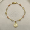 Oro Laminado Bracelet Rosary, Gold Filled Style San Benito Design, Polished, Tricolor, 03.351.0020.08