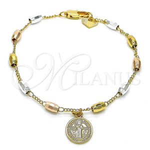 Gold Filled Bracelet — Bracelet Rosary San Benito Design Polished Tricolor 03. — main product view — SKU 128384 | Oro Laminado brazalete — Bracelet Rosary San Benito diseño pulido Tricolor 03. — SKU 128384