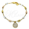 Oro Laminado Bracelet Rosary, Gold Filled Style San Benito Design, Polished, Tricolor, 03.351.0020.08