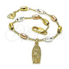Oro Laminado Bracelet Rosary, Gold Filled Style Guadalupe Design, Polished, Tricolor, 03.351.0021.08