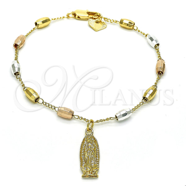 Gold Filled Bracelet — Bracelet Rosary Guadalupe Design Polished Tricolor 03. — main product view — SKU 128385 | Oro Laminado brazalete — Bracelet Rosary Guadalupe diseño pulido Tricolor 03. — SKU 128385
