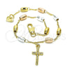 Oro Laminado Bracelet Rosary, Gold Filled Style Crucifix Design, Polished, Tricolor, 03.351.0022.08