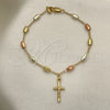 Oro Laminado Bracelet Rosary, Gold Filled Style Crucifix Design, Polished, Tricolor, 03.351.0022.08