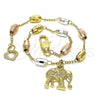 Oro Laminado Bracelet Rosary, Gold Filled Style Elephant Design, Polished, Tricolor, 03.351.0023.08