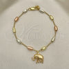 Oro Laminado Bracelet Rosary, Gold Filled Style Elephant Design, Polished, Tricolor, 03.351.0023.08